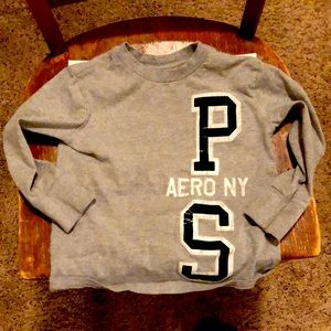 Boy’s Long Sleeved T-Shirt, Gray, Black, White, P S Aero, NY, P.S., Size 4